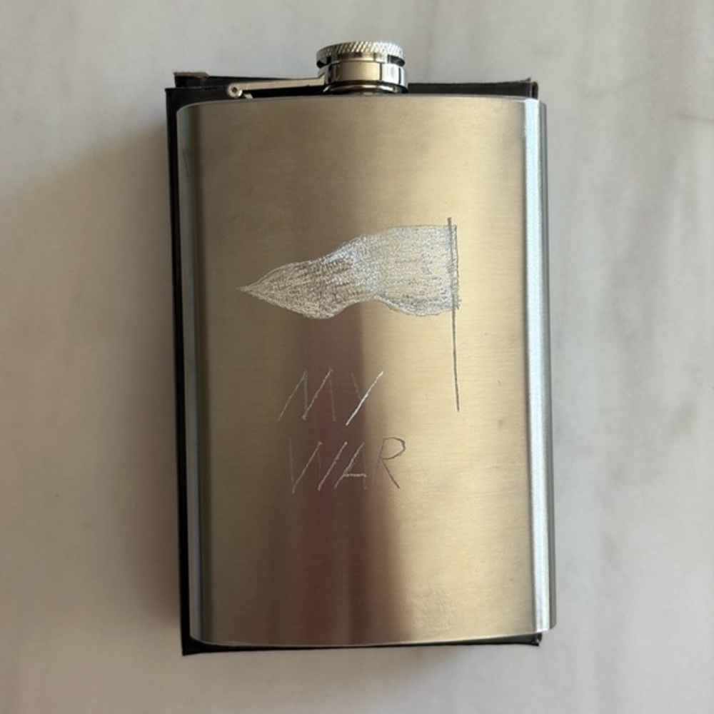 Stainless Steel Flask with Hand Crafted Engraved Design -   My War (Black Flag)